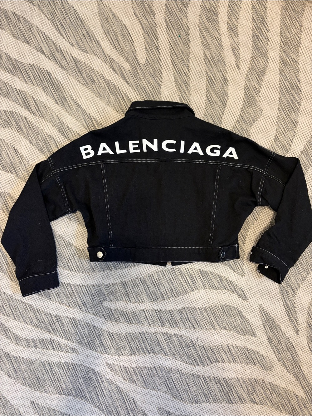 “Balenciaga” dropped shoulder cropped black jean jacket